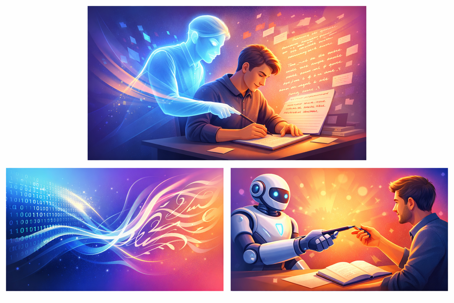 Illustration of AI assisting a writer
